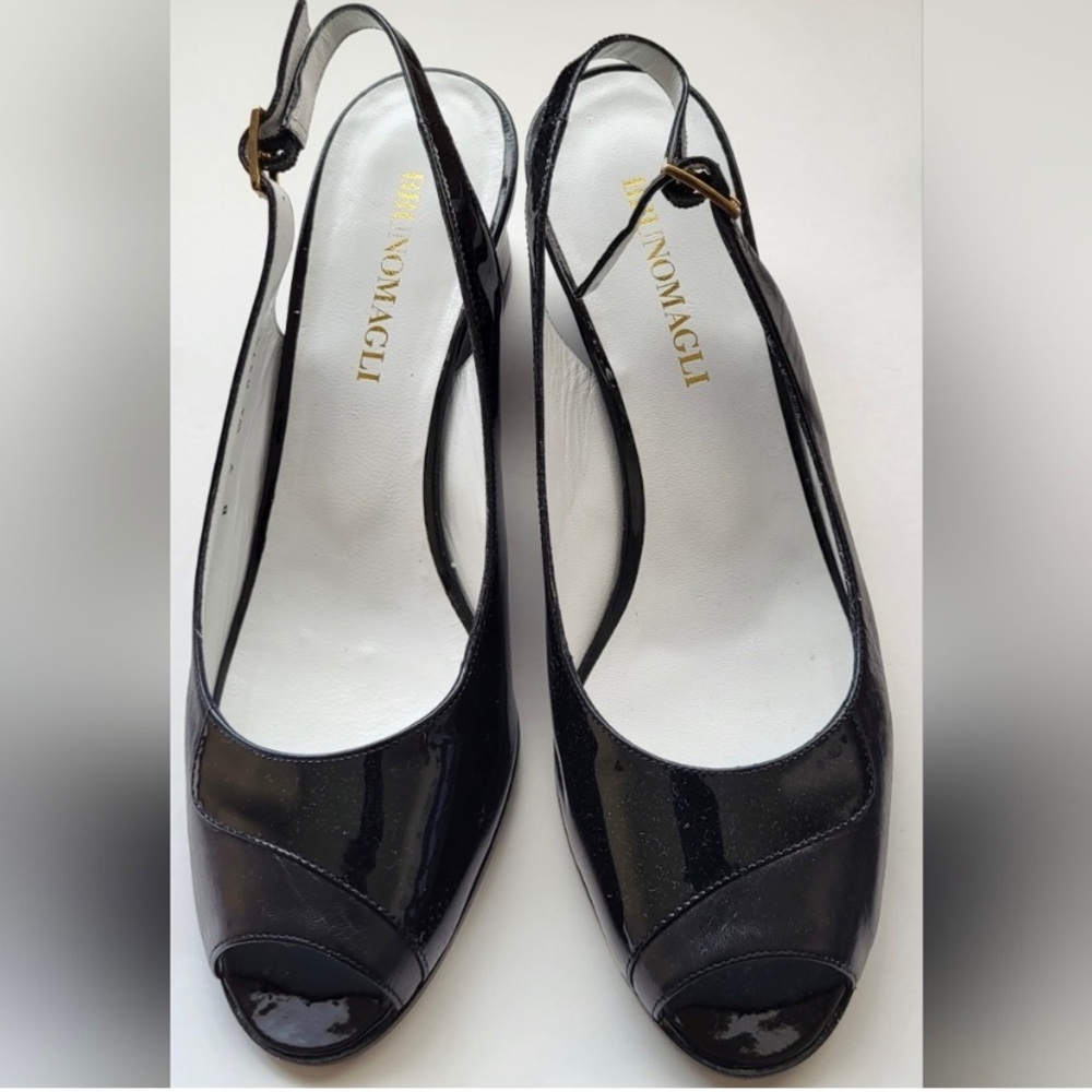 Bruno Magli Luz Open Toe Sling Back Wedge Black Heel Sz7